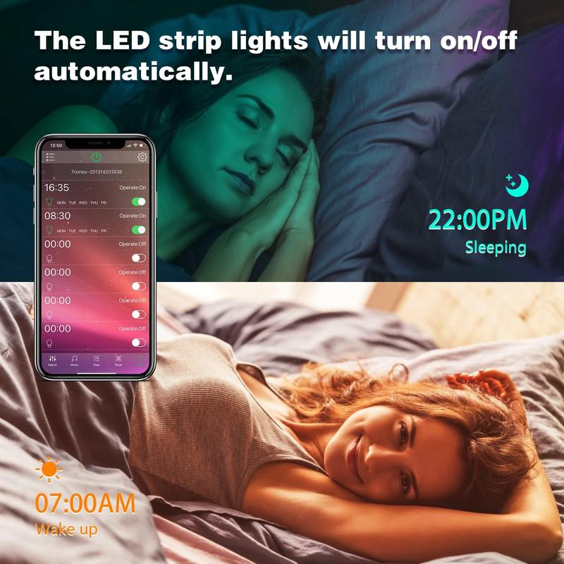 200FT 100FT 50FT LED strip app controls music sync color changing RGB lights timed switch suitable for bedroom home decoration party games