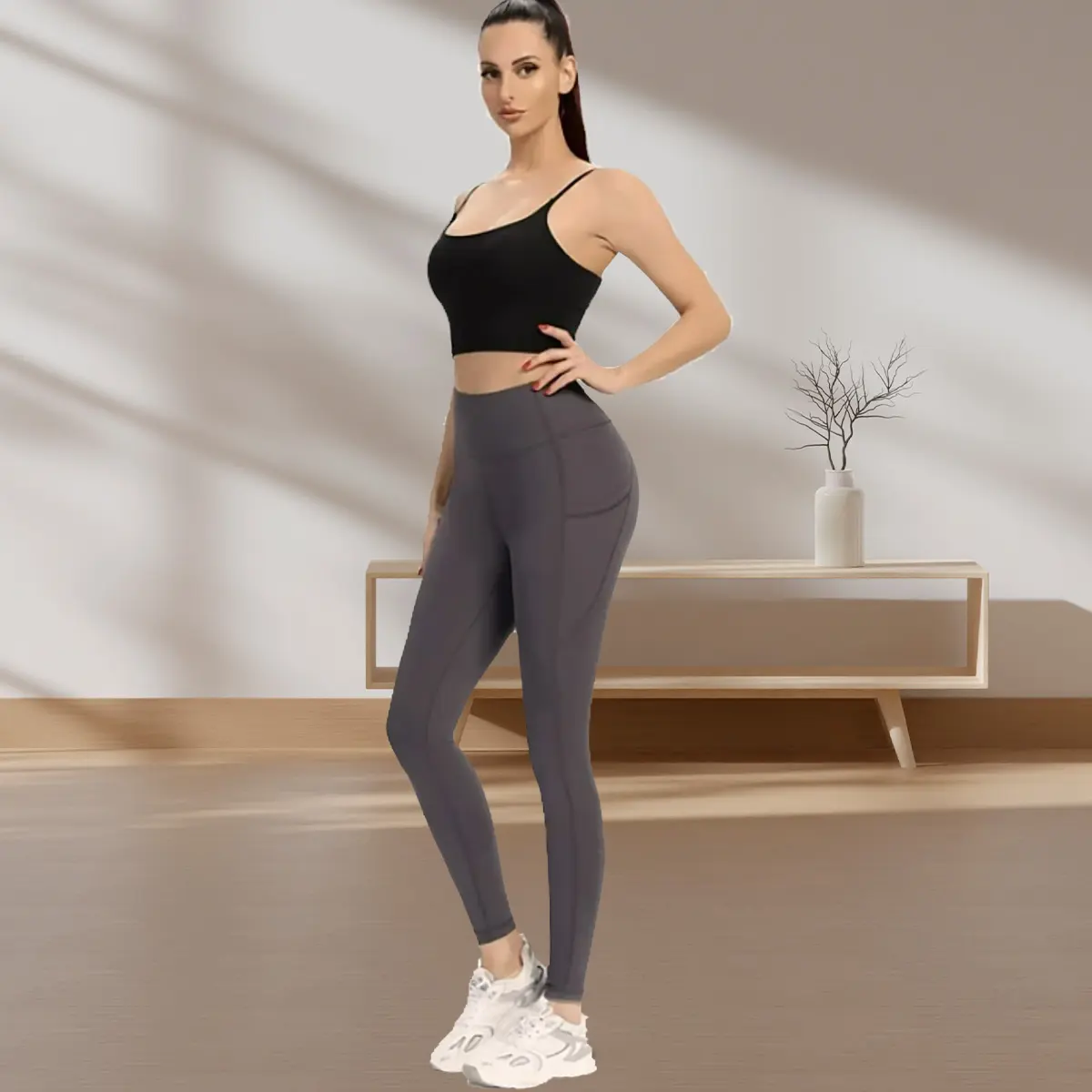 Women's Multi-Size High-Waisted Contour Fit Leggings with Pockets - Buttery Soft 7/8 Nylon Blend Spandex Athletic Bottoms, Flexible Elastic Fabric for Yoga, Squat Proof