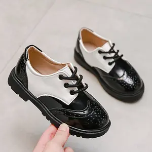 [Boys Oxford Shoes] Wear-resistant Non-slip Oxford Shoes For Boys |       Trendy Preppy Style Solid Color |       For Performance Wedding Party School Formal Leather