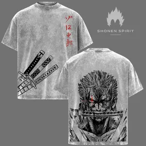Zoro "Three Sword Style" One P1ece Washed Oversized T-shirt | Vintage Anime Graphic Double Printed Tee | Heavyweight Cotton Manga Streetwear | Otaku Fashion Top for Pirate Hunter Fans, Oversize Shirt, Vintage Outfit, Gift for fan, y2k styles SV8