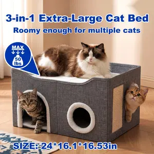 Double-Layer Foldable Cat House | Semi-Enclosed Bed & Sisal Scratcher | For Anxious Cats