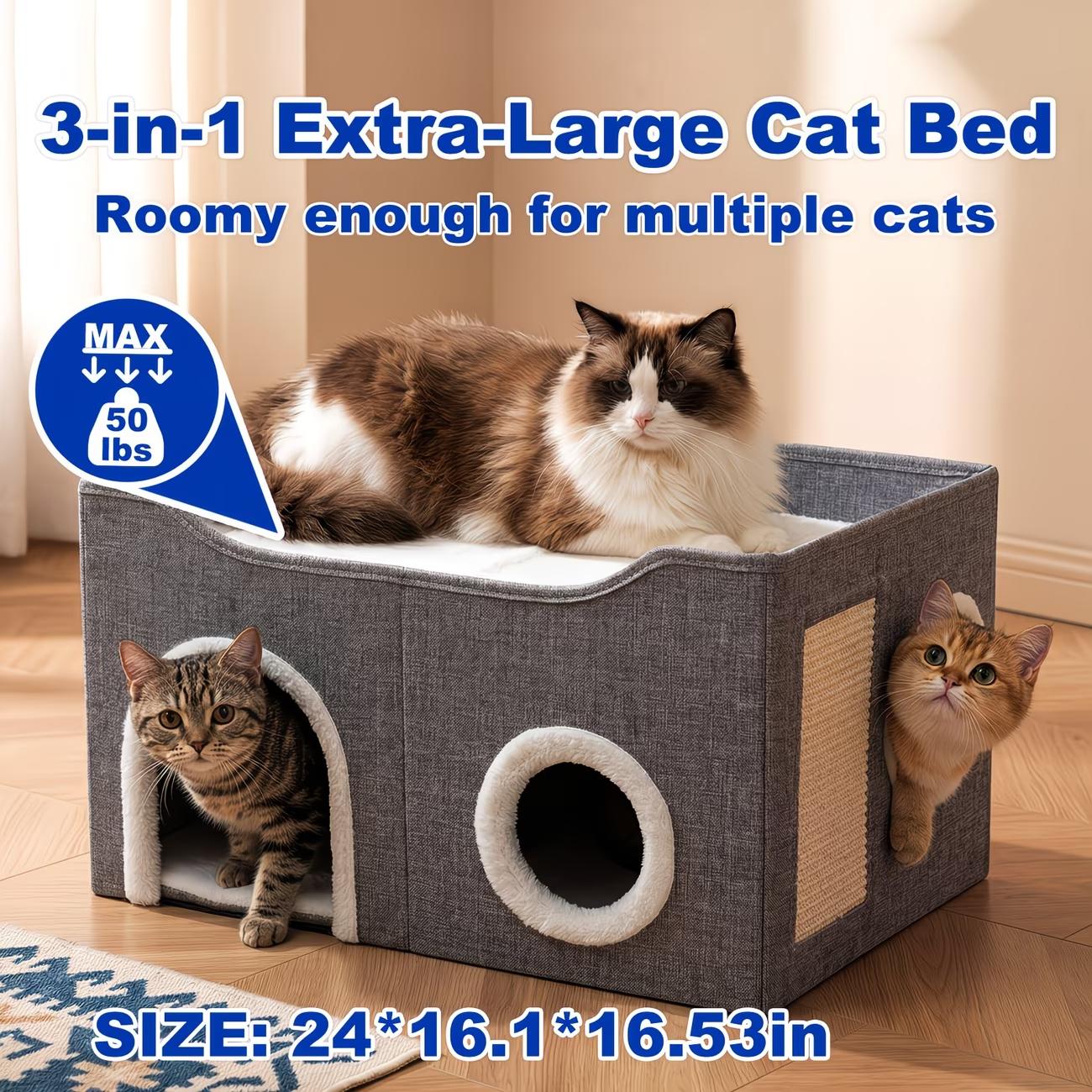 Double-Layer Foldable Cat House | Semi-Enclosed Bed & Sisal Scratcher | For Anxious Cats