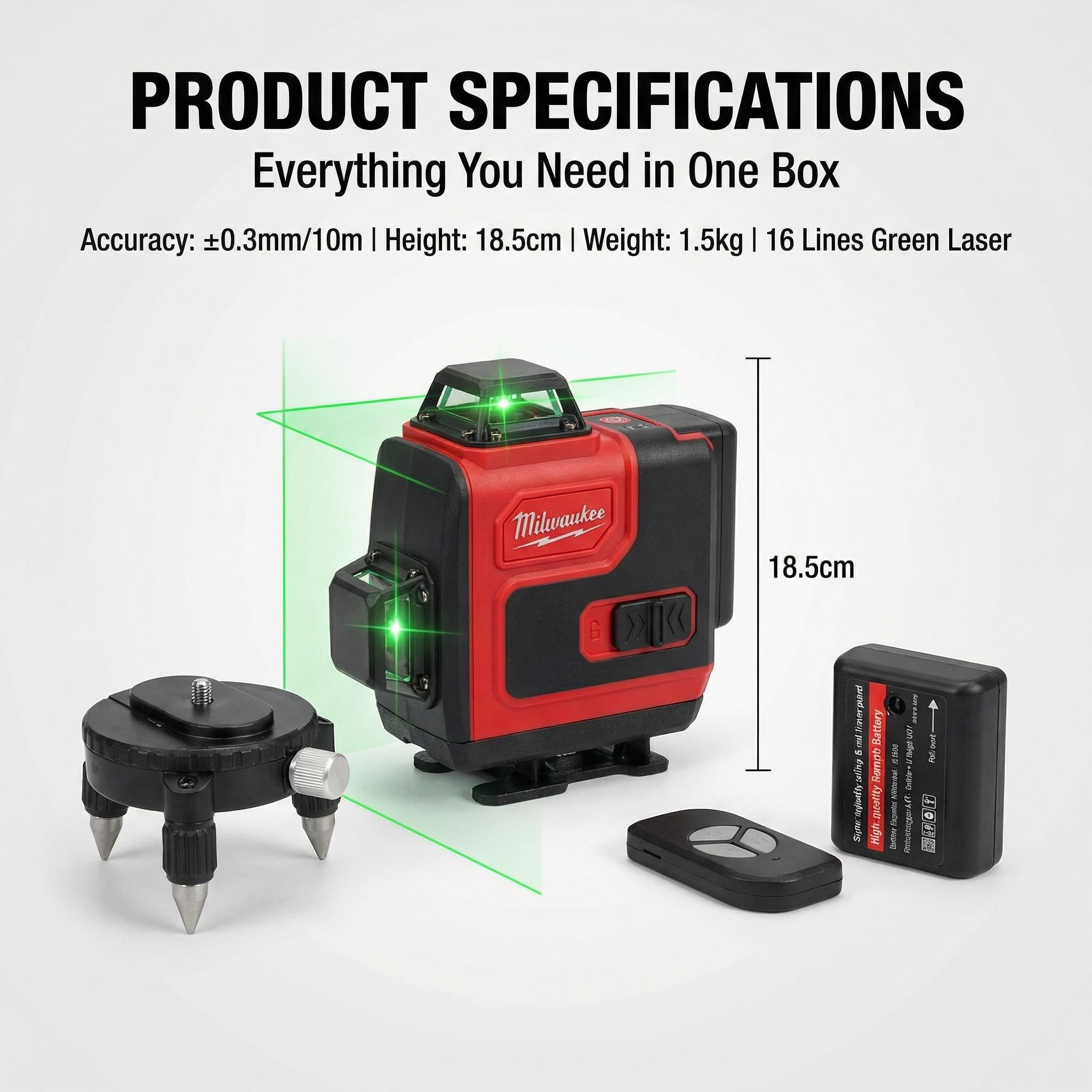 Milwaukee 16 Line Laser Level Kit for Construction Layout Vertical and Horizontal Cross Line Tool High Precision