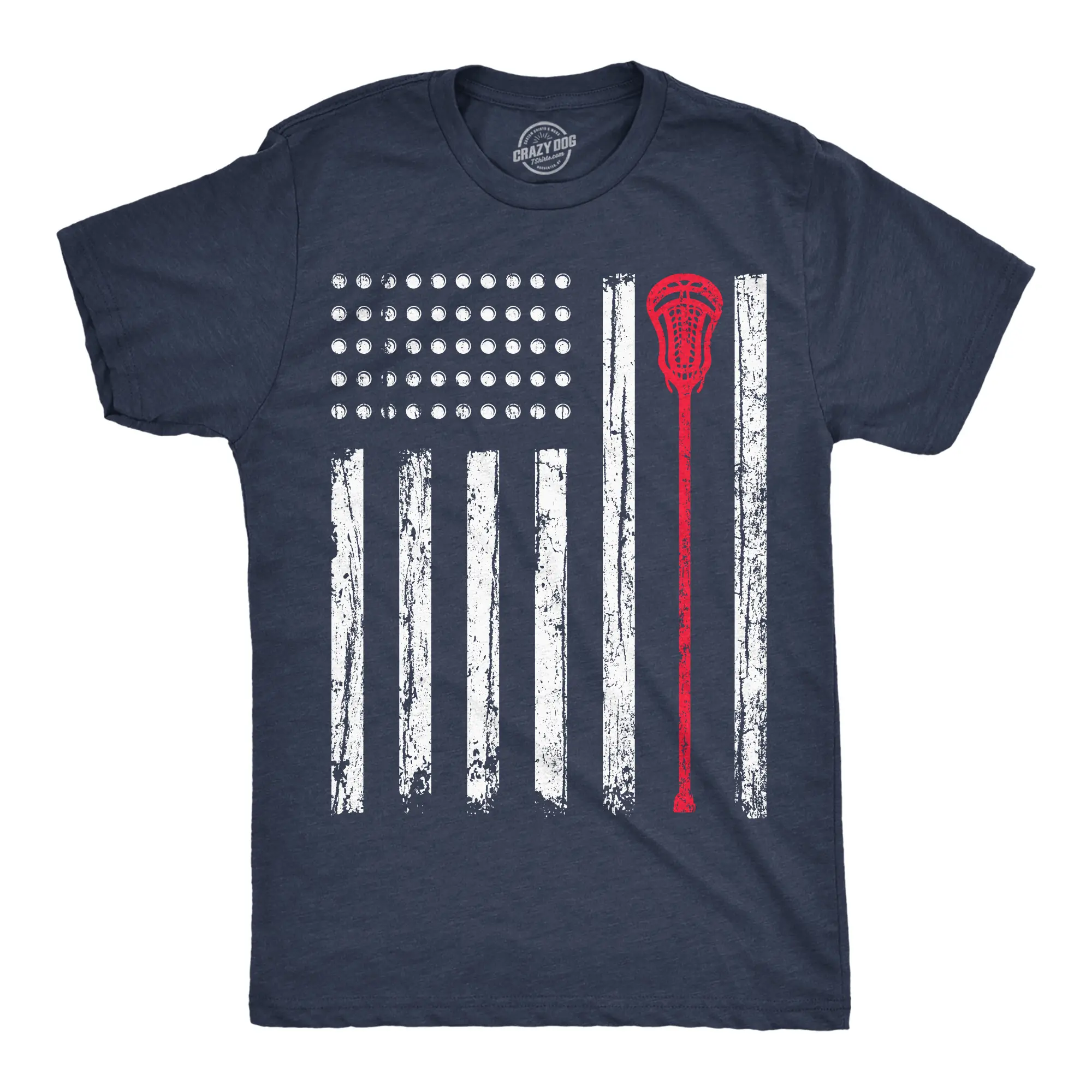 Mens Funny T Shirts Lacrosse Flag Sarcastic USA Graphic Novelty Tee For Men Mens Funny T Shirts Cool Vintage Fashion T-Shirt Gift Classic Menswear Patriotic Apparel for Men Novelty Tees for Guys Navy -