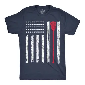Mens Funny T Shirts Lacrosse Flag Sarcastic USA Graphic Novelty Tee For Men Mens Funny T Shirts Cool Vintage Fashion T-Shirt Gift Classic Menswear Patriotic Apparel for Men Novelty Tees for Guys Navy -