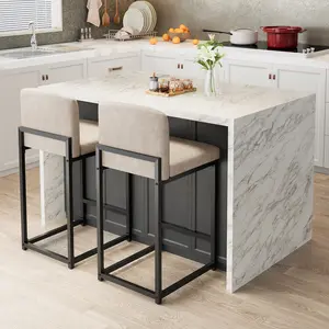 Modern Counter Height Bar Stools Set of 2, Modern Counter Height Bar Chairs with Back and Footrest, Faux Leather Upholstered Barstools Chairs for Kitchen Island Dining Room Bar