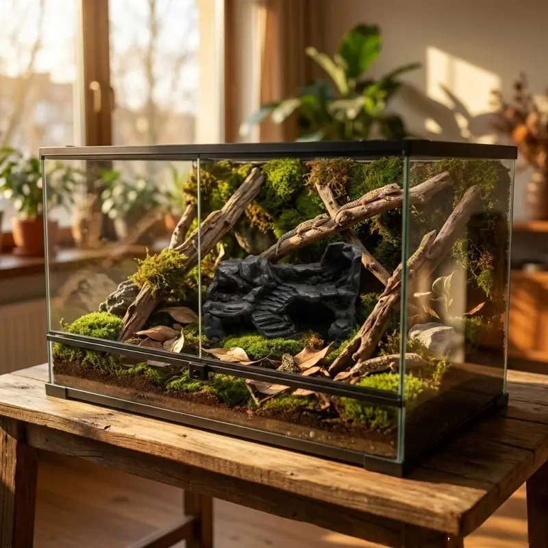 Reptile Tank Decorative Kit Supplies, Matte Jungle Stone Hideout, 3D Printed Pla Material, Climbing Surface, Sunbathing Platform, Safe Shelter, Trunk
