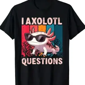 I Axolotl Questions Retro Graphic T-Shirt for Boys & Girls – Fun Casual Short Sleeve Tee with Bold Colorful Design, Round Neck, Soft Stretch Fabric, Perfect for Summer Men's Crew Neck Short Sleeve T-Shirts Cotton Printed Round Neck T-Shirt