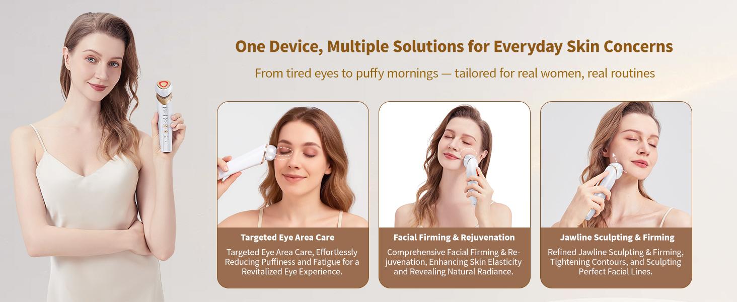Yuonry 6-in-1 Age-Defying - Eye, Face & Neck Lift & Firm, 5-Color Light Therapy for Face with Microcurrent, Vibration, Heat & Cooling, Skin Care Tool for Youthful & Tightening Skin (Purple)