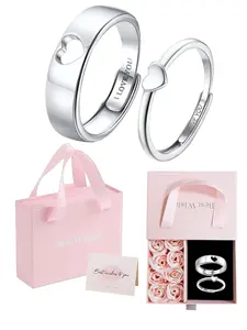 Couple's Heart-Shaped Matching Rings – Adjustable Commitment Rings, Fashion Engagement Rings, Rose Gift Box Set, Perfect for Engagements and Weddings, Men's and Women's Set, Valentine's Day Gift, Jewelry Gift
