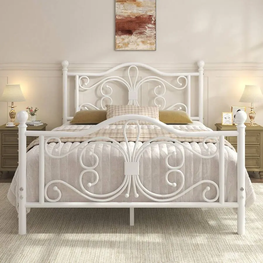 Platform Bed Frame with Butterfly Shape Design, Headboard & Footboard, Strong Metal Slat Support, 1000 lbs Weight Capacity, 11.81 in Height, Easy Assembly for Household Daily Use