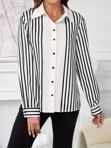 Women's Striped Elegant Simple Blouse, Stylish Casual Shirt for Daily Wear, Comfortable and Versatile Top for All Seasons