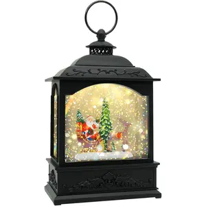 Christmas Snow Globe Lantern with  & Timer, Santa LED Glitter Lantern,  Operated Christmas Globe Decoration, Fall Holiday Decor for