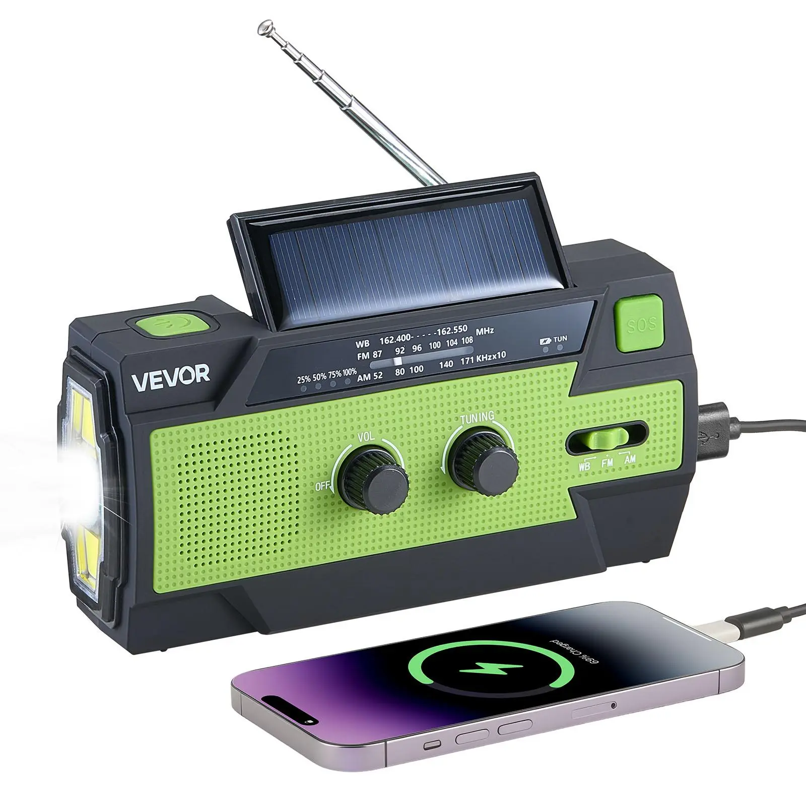 【summerfinds】VEVOR Emergency Weather Radio, TikTokShopBlackFriday, 4000mAh Battery, FM/AM/WB/NOAA Alert Solar Hand Crank Emergency Radio, with USB Charging Cable, SOS Alarm and Flashlight, Portable for Outdoor Emergencies, Camping