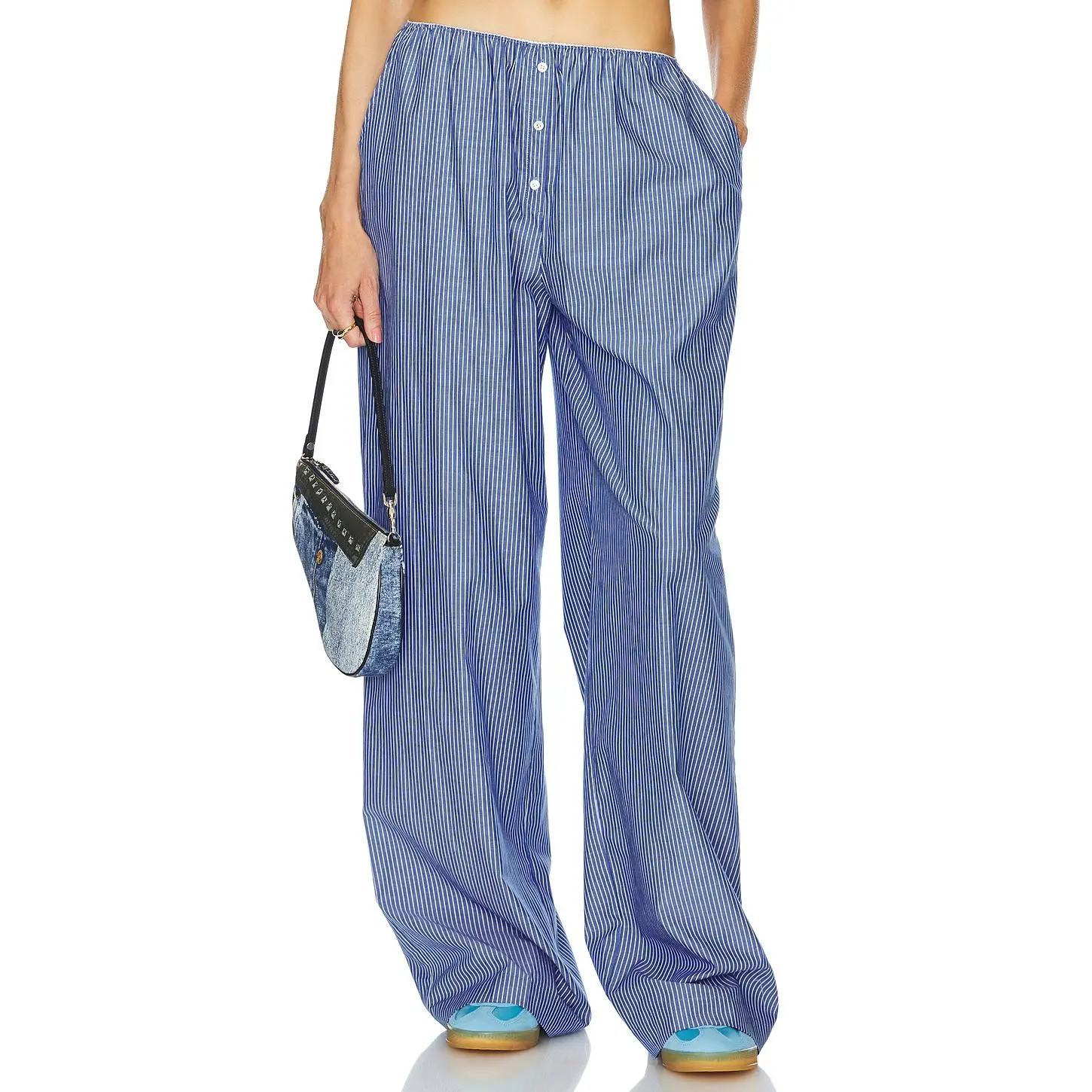 Helsa Pinstripe Poplin House Pants in Blue Pinstripe