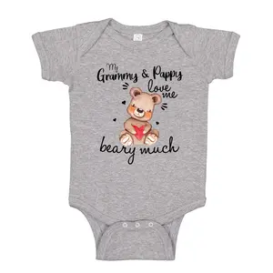 Grammy and Pappy Love Me Beary Much Baby Bodysuit - Short Sleeve, Crew Neck, 1 Piece, Cotton, Machine Washable, Unisex, Cute Bear Design
