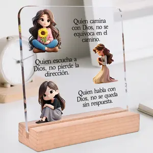 Christian Spanish Quien Girl Acrylic Figurine with Base, Religious Collectible Statue, Home Decor, Quote, Inspirational Gift Idea, Room Decoration