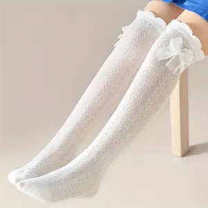 girl Long Stockings with Bow Decoration Soft Gradient Texture Tights Comfortable All Seasons for Daily Special Occasions