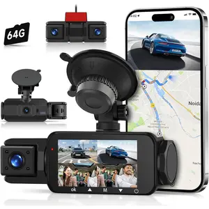 Rimoody 360° 2K Dash Cam Front and Rear Inside,4 Channel 3inch IPS Touchscreen 2K Dash Cam Front and 3x1080P Rear Inside Left Right,24/7 Recording WiFi Built-in GPS,Loop Recording,G-Sensor,64G TF