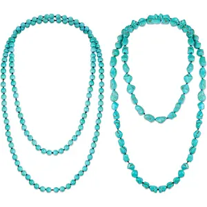 2 Pcs Turquoise Beads Endless Necklace – 47.5" Long, Multi-Strand Layer, Knotted Homemade Jewelry