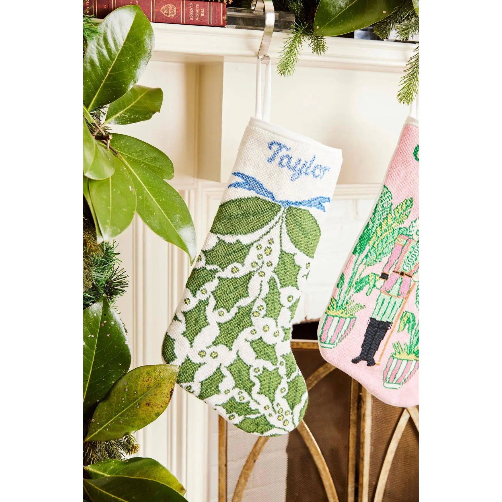 PREORDER FOR 2026: Deck the Halls Full Size Needlepoint Christmas Stocking by Dogwood Hill