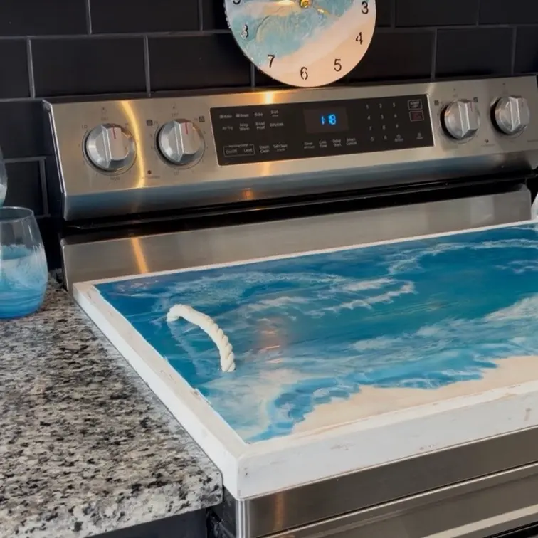 Ocean Inspired Resins Coated Stove Cover/Noodle Board
