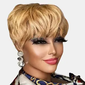 Brown Short Pixie Cut Human Hair Wig for Black Women