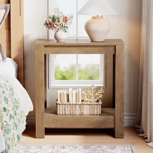 LITTLE TREE Narrow Side Table, 2-Tier Farmhouse Wooden End Table with Storage Shelf, Skinny Accent Nightstand for Living Room, Bedroom and Office, Easy Assembly (1)