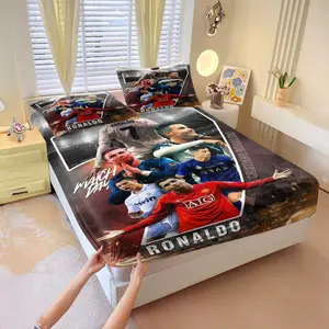 Football star-themed fitted sheet set,Includes 1 Fitted Sheet & 2 Pillowcases without Filler,Comfortable and soft,Suitable for all seasons,Showcases a legendary career,Perfect for football fans and collectors.