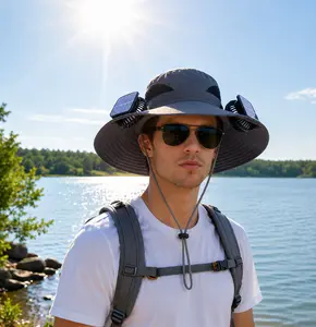 A must-have summer sun protection fan hat, lightweight with a wide brim, super long-lasting, perfect for fishing, traveling, hiking, or daily outdoor wear, offering both sun protection and coolness.