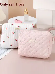 "2026 Trendy Women's Quilted Cherry and Bunny Cosmetic Bag, Cute Floral Cosmetic Bag, Portable Travel Toiletries Storage Bag, Beautiful Storage Bag, Suitable for Storing Skin Care Products, Brushes and Beauty Essentials"