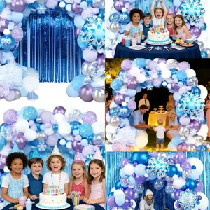 Decorative Balloons for Birthday Celebrations, Blue Combo, Elsa Princess Theme, Instagram Style, Includes Macaron Color Pump