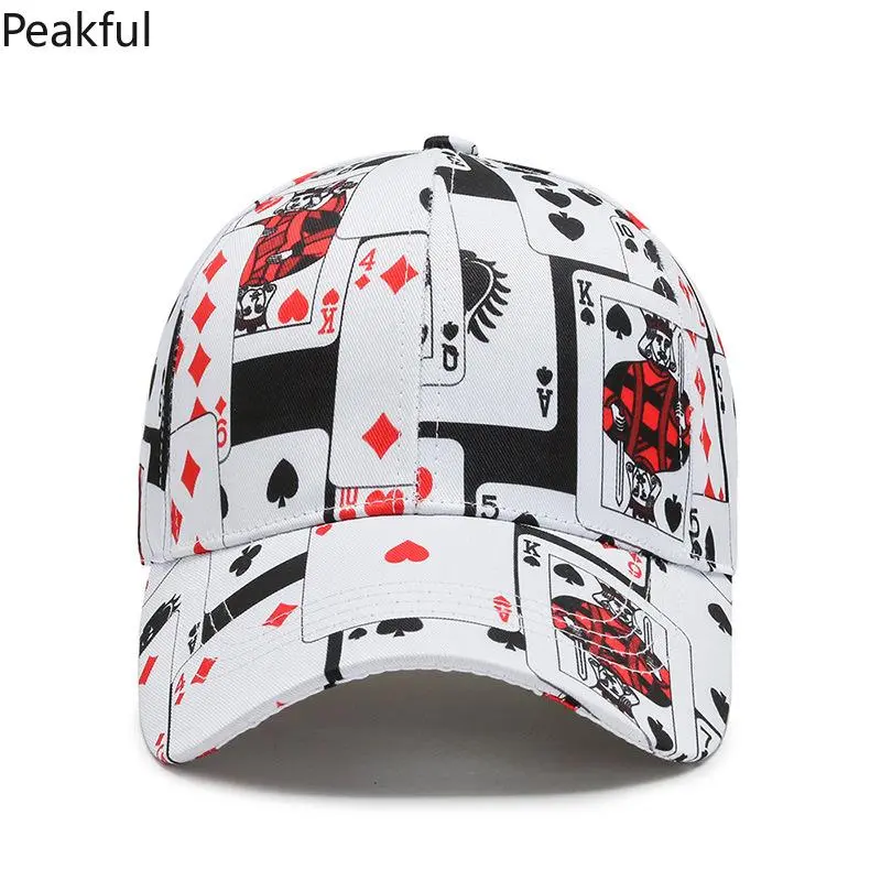 Cool Unisex Poker Card Print Baseball Cap – Adjustable Hip Hop Cap for Spring & Autumn – Casual Sunscreen Hat for Outdoor Activities & Fashionable Street Style
