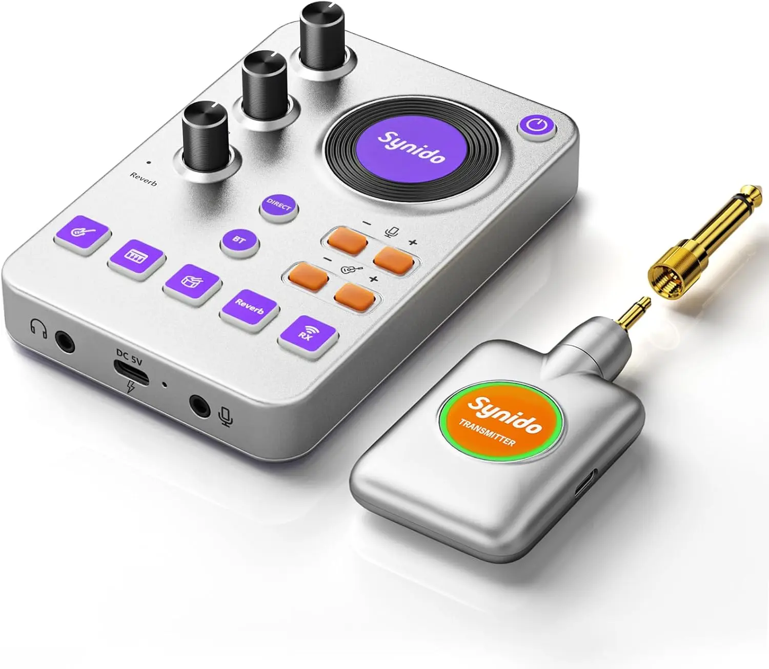 Wireless Guitar Audio Interface, 24bit/96kHz Low Latency Sound Card with Rechargeable Battery for Recording, Live Streaming and DJ Performance