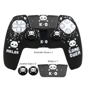 RALAN Skull-Pattern Silicone Protective Cover with 2 Thumb Grips & 1 Touch Screen Sticker, Game Controller Protective Cover, Console Accessories for PS5 Controller