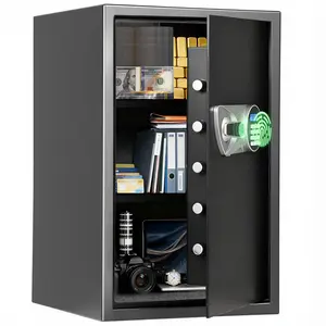 BlackSmith Large Biometric Safe 2.7 Cub Home Security Safe with Keys Keypad Lock Wall Mount Lock Box Secure Money Jewelry Valuables with Removable Shelves LED Light, Black
