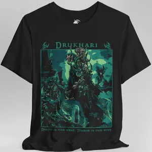Warhammer 40K Drukhari T-Shirt – Asdrubael Vect Graphic Tee, Dark Eldar Raider Shirt, Unisex Cotton Top for Sci-Fi Gamers & Collectors, Grimdark Fan Apparel