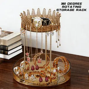 Modern 360° rotating multi-layer cosmetics storage rack  PET and metal home storage with dividers, brush holder, perfume box; suitable for bedroom vanity small accessories and outdoor fun.