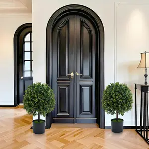 Artificial Topiary Trees Set of 2  Fake Topiary Boxwood Ball Tree with Fruits  Faux Shrubs Plants Green Decor Indoor Porch Garden Decorative Plastic Ornaments Pot