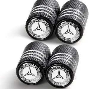 Mercedes Benz Tire Valve Stem Caps - Black with Silver Logo for Mercedes Benz Vehicles