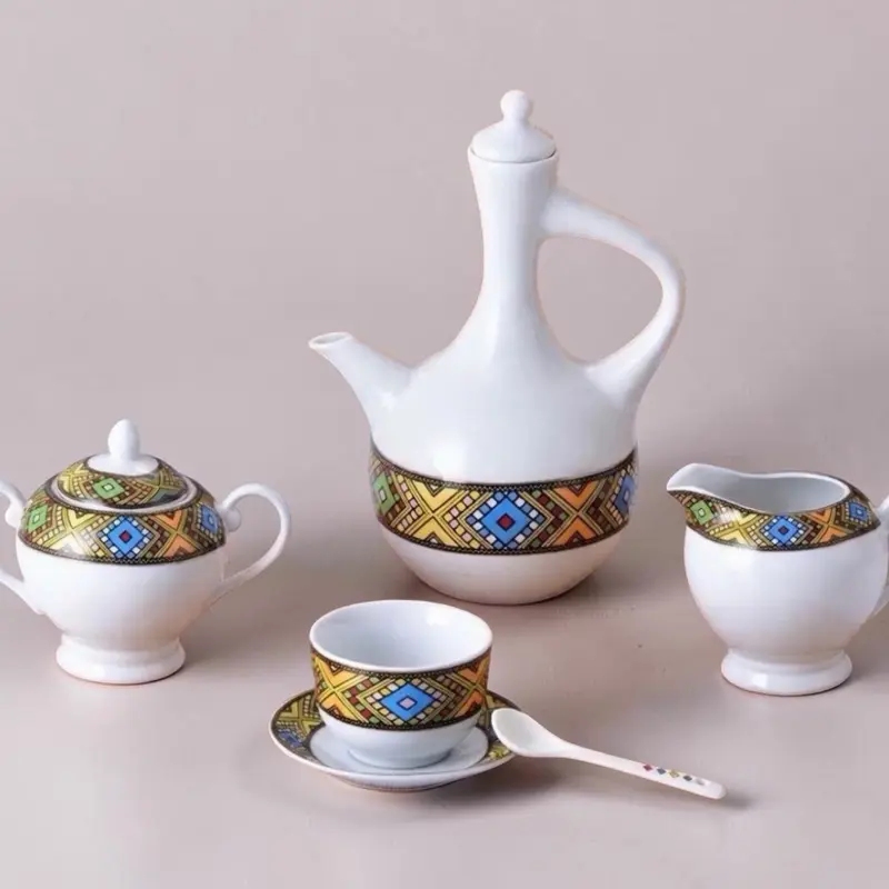 23-Piece Ethiopian Coffee & Tea Set, Traditional Kitchenware Tea & Coffeeware Serving የቡና ሲኒ ከነ ጀበና