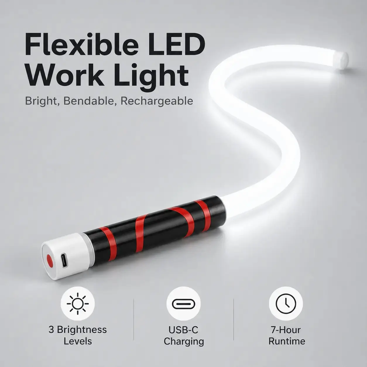 30-Inch Flexible LED Flashlight Stick, Bendable Rechargeable Mechanic Lamp, Energy Saving Auxiliary Light for Car Care and Workshop Work, Practical Home Supply, Perfect Gift for Father's Day and Great Pick for 618 Shopping Season