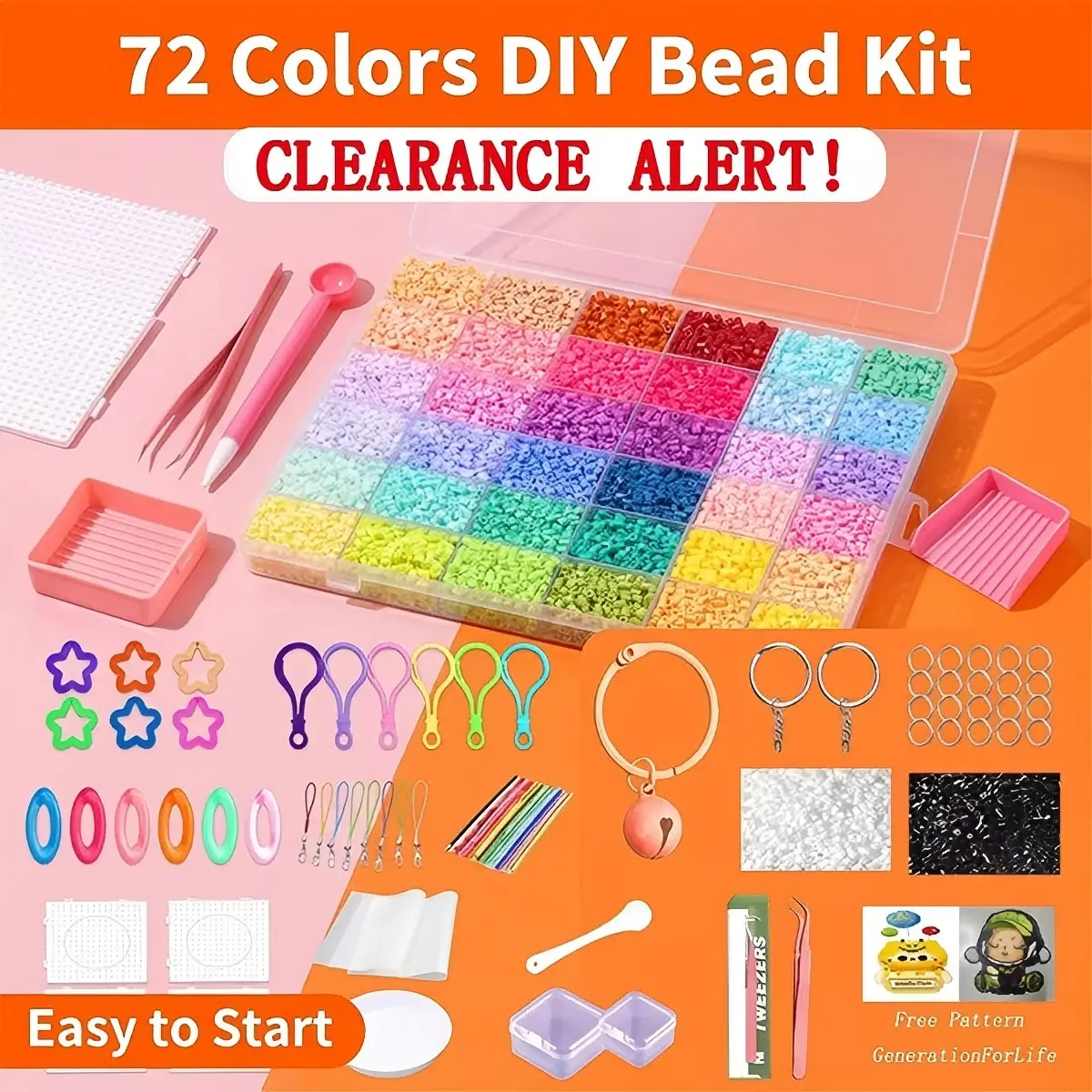 72 Color DIY Melty Perler Beads Complete Set with All Matching Tools, Parent-Child Interactive Handmade Craft, Educational Puzzle Game Gift for Kids Boys Girls
