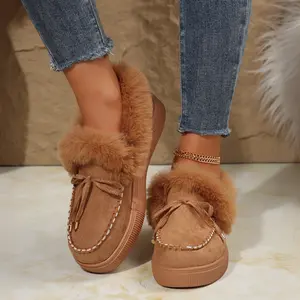 Cozy Furry Trimmed Slippers for Women Warm Loafers Platform Winter Shoes