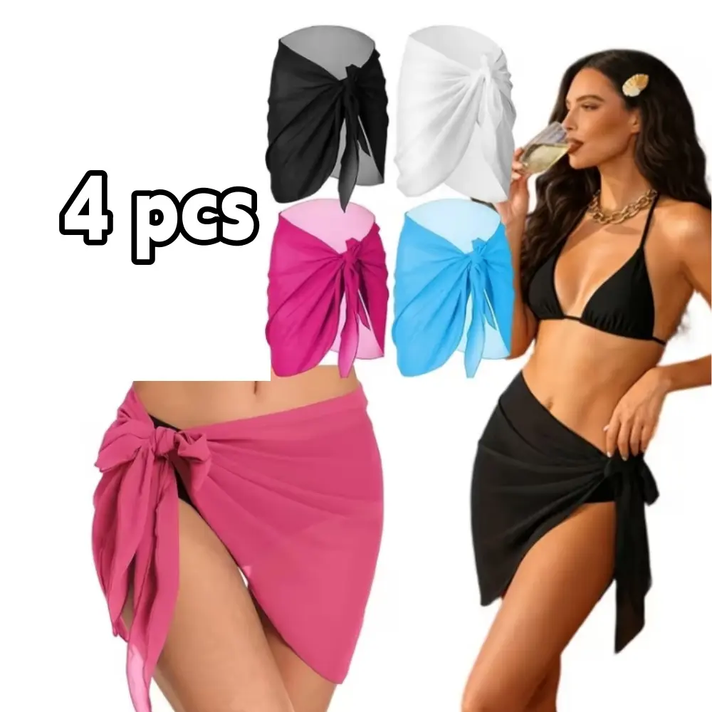 4 Piece Women's Sarong Set, Short Chiffon Swimsuit Cover Up Skirt for the Beach, Quick-Drying Fabric 4 Piece Women's Sarong Set, Short Chiffon Swimsuit Cover Up Skirt for the Beach, Quick-Drying Fabric