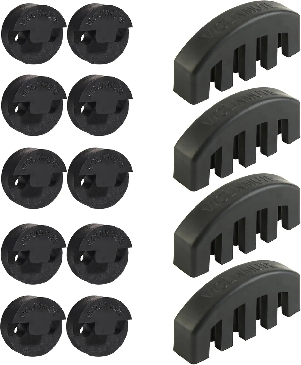 Vic Firth Violin Mute Set 14 Count for 4/4 Violin & Small Viola Includes 4 Claw Style & 10 Round Tourte Style Rubber Mutes Black