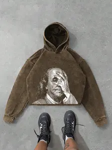 Men's Graphic Print Hooded Sweatshirt, Soft Washed Cotton Fabric, Casual Fitted Style, Comfortable for Spring & Fall Wear, Coffee Brown, Drawstring Graphic Hoodie