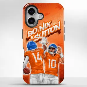 Bo Nix Sutton Duos Graffiti iPhone Case, Urban Street Art Style With Pattern Couples Phone Case Design, MagSafe Compatible junk phone case For iPhone 12 13 14 15 Pro Max, Dual Layer Durable Shockproof Protection Cover
