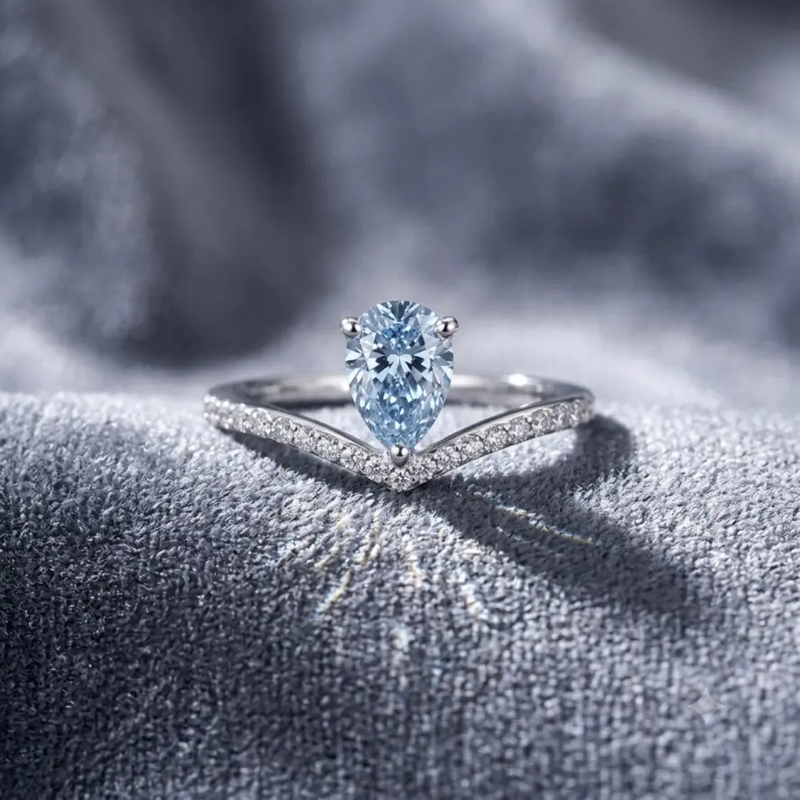 Fancy Blue & Colorless Lab Diamond Three Stone Ring Size 6 925 Sterling Silver Rhodium Plated SGL Certified
