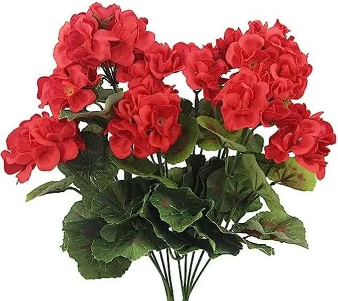 8 Pieces Red Artificial Geranium Bushes UV Resistant Silk Fake Flowers, Outdoor Faux Geraniums for Planters Patio Garden Table Centerpieces Indoor Home Decor